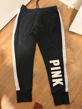 PINK Victoria's Secret Black Joggers with Light Gray Side Panels